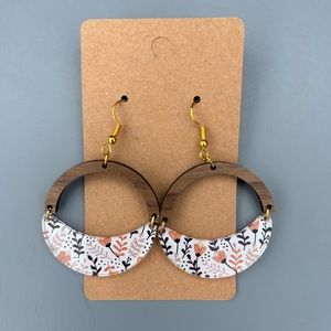 Round fall floral acrylic and wood earrings